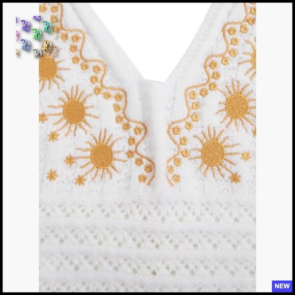 Open Back Halter Crop Top Embroidered Hippie Boho Tie Backless Knitted - Picture 4 of 5